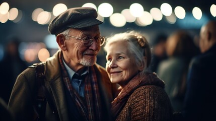 Obraz premium A family gathering to reunite or say goodbye at a train station, with a backdrop of busy commuters, bustling activity and emotion-filled moments. AI Generative