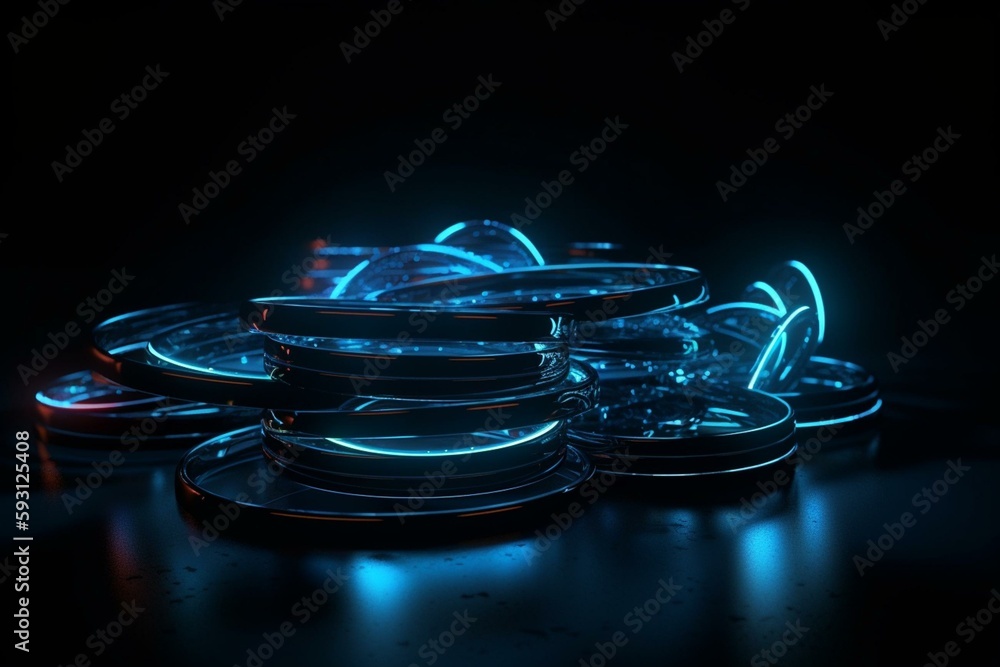 Wall mural 3d rendering abstract dark empty scene blue neon light on black background. generative ai