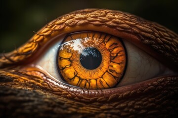 Fototapeta premium close-up of an animal's eye. Gecko orange (soft focus). Generative AI