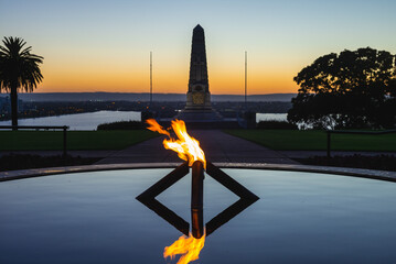 Eternal flame with State War Memorial in perth
