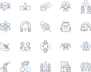 Mentorship and coaching outline icons collection. Mentorship, Coaching, Guidance, Development, Support, Training, Education vector and illustration concept set. Advice, Encouragement, Relationship