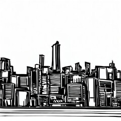urban city skyline,thick black lines style cooloring , black and white COPY SPACE with Generative AI.