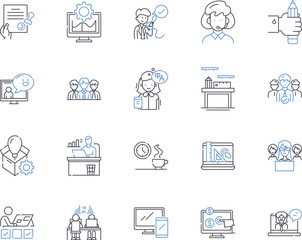Remote business outline icons collection. Remote, Business, Work, Collaboration, Telecommuting, Communication, Digital vector and illustration concept set. Virtual, Technologies, Remotely linear signs