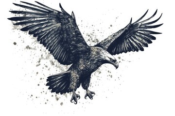 featuring a black-and-white image of a Bald Eagle on a white background (Haliaeetus leucocephalus). Generative AI
