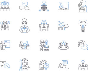 Empoyee workflow outline icons collection. Employee, Workflow, Management, Process, Automation, System, Time vector and illustration concept set. Job, Scheduling, Task linear signs