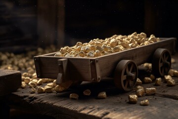 Gold nuggets in the mining cart. Generative AI