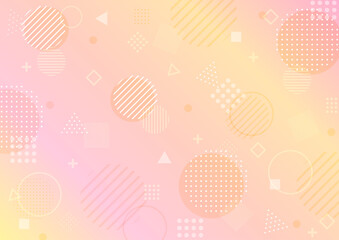 ピンクオレンジのグラデーションと色々な形の抽象背景　横