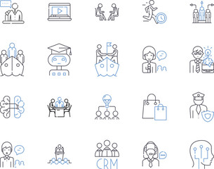 Career management outline icons collection. Career, Management, Planning, Goals, Opportunities, Growth, Advancement vector and illustration concept set. Education, Networking, Skills linear signs