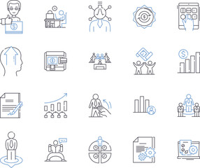 Business incomes outline icons collection. Incomes, Business, Revenue, Profit, Gains, Earnings, Sales vector and illustration concept set. Salaries, Investments, Customers linear signs