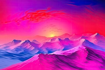 mountain landscape at sunset. Generative AI