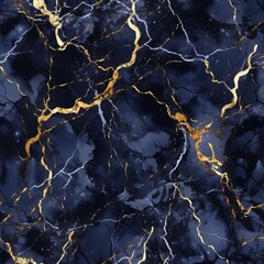 Seamless Dark Blue, White, and Gold Marble Texture