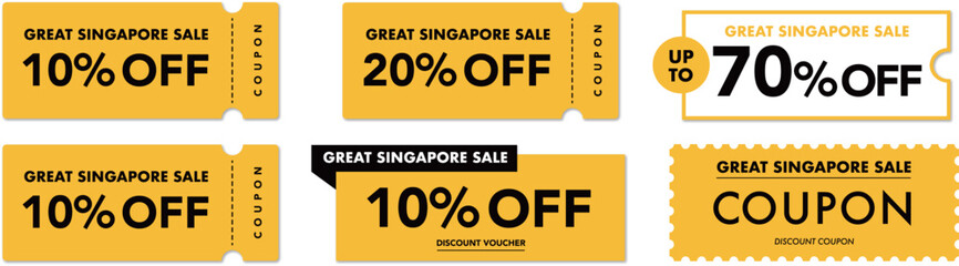 グレートシンガポールセールに使える黄色のクーポンベクターアイコンセット