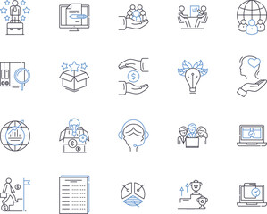 Business revenue outline icons collection. Profit, Revenue, Income, Sales, Turnover, Tariff, Dues vector and illustration concept set. Dividends, Interest, Yield linear signs