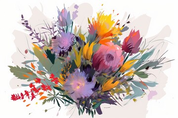 Bouquet of multicolored flowers on a white background from generative ai