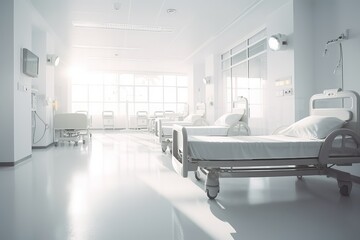 Bright white modern multi patient bed in hospital from generative ai