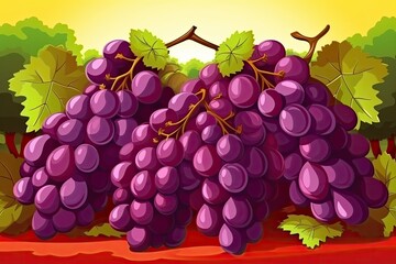 Fototapeta premium cluster of ripe purple grapes hanging from a vine. Generative AI