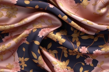 Luxury japanese themed style silk fabric, elegant seamless pattern, realistic light and shadow background, photorealistic wallpaper, generative ai