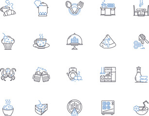 Cooking restaurant outline icons collection. cooking, restaurant, cuisine, menu, ingredients, recipes, preparation vector and illustration concept set. presentation, plating, kitchen linear signs