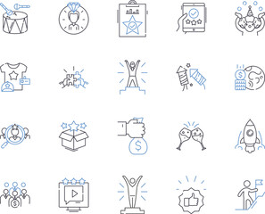 Success and finance outline icons collection. Success, Finance, Profitable, Wealthy, Investing, Gains, Returns vector and illustration concept set. Affluence, Marketable, Monetary linear signs