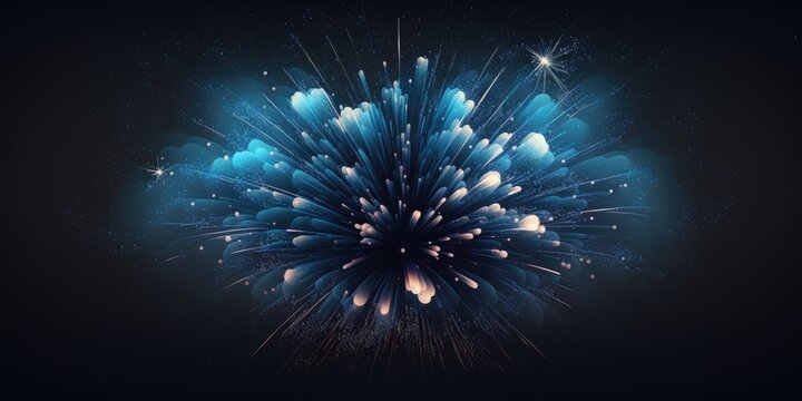 dazzling fireworks against a deep blue background. Beautiful fireworks explode into the night sky from the ground. Greeting card design element for the Christmas, New Year's, Generative AI