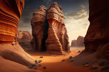 Spectacular rock formations in AlUla, Saudi Arabia. Generative AI