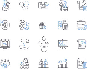 Commerce management outline icons collection. Commerce, Management, E-commerce, Business, Retail, Marketing, Analytics vector and illustration concept set. Supply,Logistics,Inventory linear signs