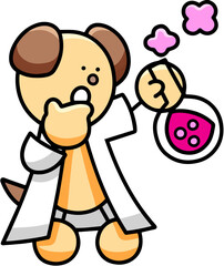 実験するわんまるのイラスト　犬