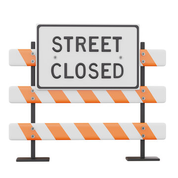 Street Closed Sign Construction Symbol 3d Render Illustration Isolated On Transparent Background