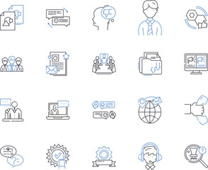 Sales management outline icons collection. Sales, Management, Planning, Forecasting, CRM, Analytics, Pricing vector and illustration concept set. Strategies, Incentives, Channels linear signs