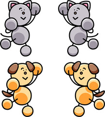 やる気がみなぎるわんまるとにゃんまるのイラストセット　犬　猫