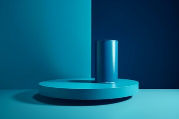 Petrol blue podium on blue background. Minimal cosmetic background for product presentation. 3d rendering. Generative AI