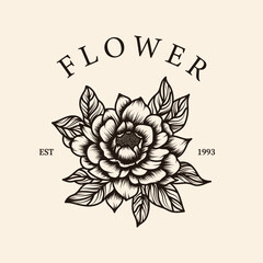 rose flower sketch line art logo template design