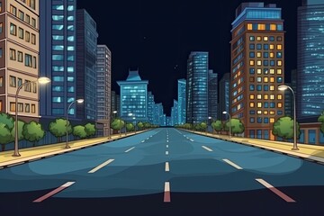 Naklejka premium bustling city street at night with towering skyscrapers. Generative AI