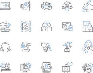 Freelance and occupations outline icons collection. Freelance, Occupations, Gig, Contractor, Enthusiast, Artisan, Entrepreneur vector and illustration concept set. Freelancer, Self-Employed