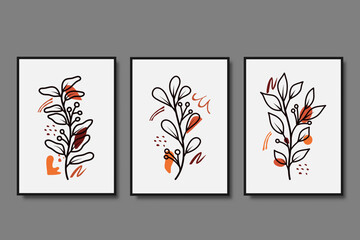 hand drawn abstract botanical line art shapes wall art decoration