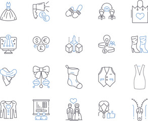 Fashion factory outline icons collection. Fashion, Factory, Garment, Clothing, Manufacturing, Textile, Style vector and illustration concept set. Design, Outfit, Sewing linear signs