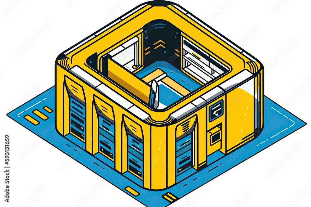 Poster yellow box with a pipe protruding from it on a white background. generative ai
