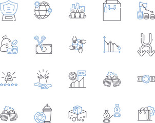 Promotions and discounts outline icons collection. Promotions, discounts, deal, sale, offer, voucher, coupon vector and illustration concept set. markdown, bargain, save linear signs