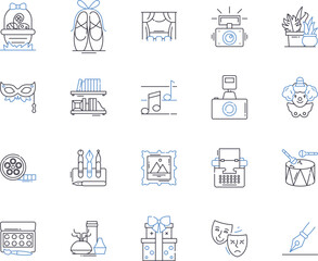 DIY projects outline icons collection. Crafts, Modelling, Building, Decorating, Restoring, Painting, Drawing vector and illustration concept set. Upcycling, Sewing, Knitting linear signs