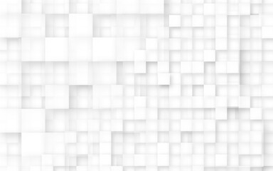 3D Square Blocks High Technology Minimalist White Abstract Background. Three Dimensional Science Conceptual Tetragonal Structure Light Wide Wallpaper. Tech Clear Blank Subtle Textured Backdrop