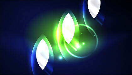 Fototapeta premium Abstract background techno neon glowing circle shapes and round elemetns with light flare effects. Hi-tech design for wallpaper, banner, background, landing page, wall art, invitation, prints, posters
