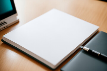 Desk with pad of paper and pen on top. Generative AI