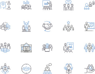 Group outline icons collection. Cluster, Gathering, Collection, Assembly, Congregation, Squad, Pack vector and illustration concept set. Flock, Band, Conglomerate linear signs