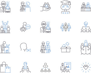 Mentorship outline icons collection. Mentoring, Tutelage, Guiding, Coaching, Advice, Tutoring, Support vector and illustration concept set. Sustenance, Monitoring, Nurture linear signs