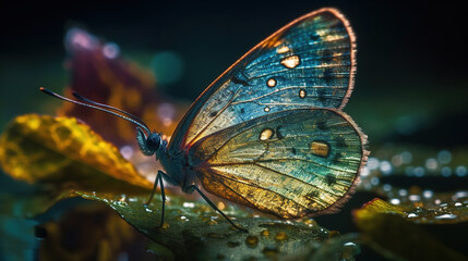 Obraz premium Butterfly illustration with flower. Generative AI.