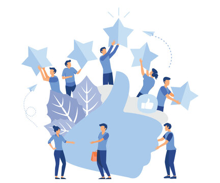 satisfactory rating concept, measurement of customer satisfaction and star rating,  hand shows a class,  flat vector modern illustration