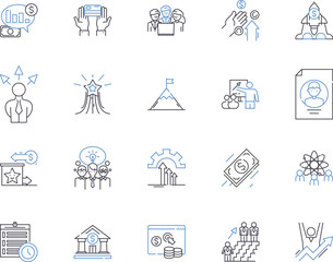 Work effectiveness outline icons collection. Efficiency, Productivity, Accuracy, Quality, Output, Proficiency, Competency vector and illustration concept set. Potential, Proficiency, Competency linear