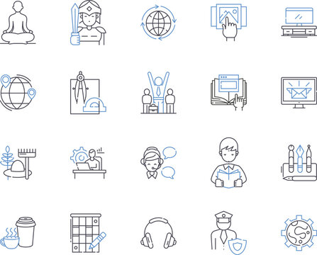 Digitall Freelance outline icons collection. Digital, Freelance, Contractor, Remote, Outsourcing, Gig, Consultant vector and illustration concept set. Part-time, Self-employed, Entrepreneur linear