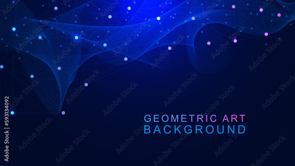 Poster abstract connected dots and lines with wave flow for global connection, technology communication, me