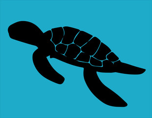 Turtle silhouette swimming in the sea